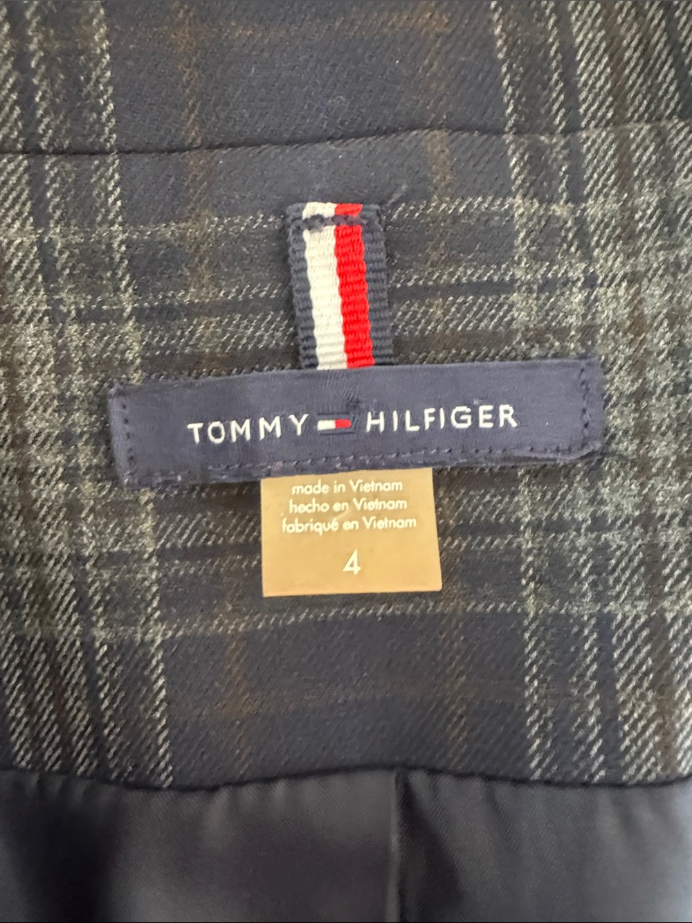 Tommy Hilfiger Navy Plaid Sport Coat with Brown Elbow Patches - Picture 2 of 6